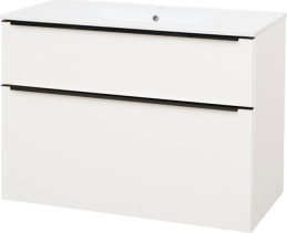 Mereo Mailo, koupelnová skříňka s keramickým umyvadlem 101 cm, bílá, černé madlo CN512B