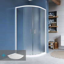 Mereo Kora sprchový set: sprchový kout R550, bílý ALU, sklo Grape, 90 cm, vanička, sifon CK35101ZN