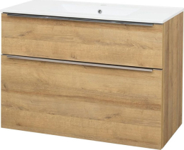 Mereo Mailo, koupelnová skříňka s keramickým umyvadlem 101 cm, dub Riviera, chrom madlo CN522