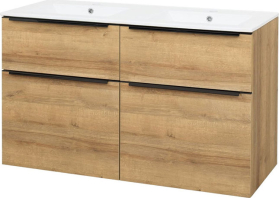 Mereo Mailo, koupelnová skříňka s keramickým umyvadlem 121 cm, dub Riviera, černé madlo CN523B