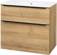 Mereo Mailo, koupelnová skříňka s keramickým umyvadlem 81 cm, dub Riviera, černé madlo CN521B