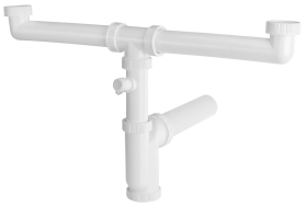 Bruckner Dřezový sifon s odbočkou 6/4", pro dvojdřez, pračková odbočka, DN50, bílá 155.133.0