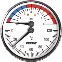 Novaservis Termomanometr 63mm 1/2" AXIÁLNÍ 0-6bar 120°C TM63A