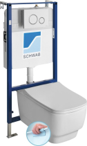 BELLO závěsné WC Rimless s podomítkovou nádržkou a tlačítkem Schwab, bílá 100214-SET5