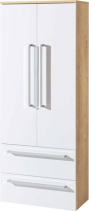 Mereo Bino, koupelnová skříňka vysoká, dvojitá 163 cm, bíla/dub CN679