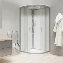Mereo Sprchový box, čtvrtkruh,100 cm, satin ALU, sklo Point, zadní stěny bílé, litá vanička, se stříškou CK35162MSW
