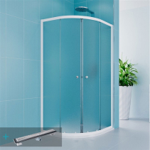 Mereo Sprchový set z Kory Lite, čtvrtkruh, 90 cm, bílý ALU, Grape a odtokového žlabu CK35121HZ