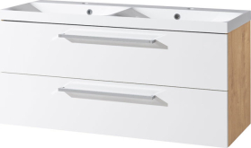 Mereo Bino, koupelnová skříňka s umyvadlem z litého mramoru 121 cm, bílá/dub CN673M