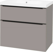 Mereo Mailo, koupelnová skříňka s umyvadlem z litého mramoru 81 cm, šedá mat, černé madlo CN571MB