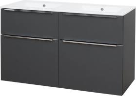 Mereo Mailo, koupelnová skříňka s keramickým umyvadlem 121 cm, antracit, chrom madlo CN533