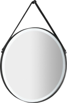 Sapho ORBITER kulaté zrcadlo s LED osvětlením ø 60cm, kožený pásek, černá mat ORL060