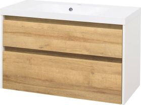 Mereo Opto, koupelnová skříňka s umyvadlem z litého mramoru 101 cm, bílá/dub Riviera CN932M