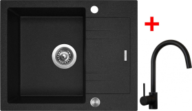 Granitový dřez Sinks LINEA 600 XC Granblack + Vitalia černá matná G1530XC
