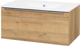 Mereo Mailo, koupelnová skříňka s keramickým umyvadlem 81 cm, dub Riviera, chrom madlo CN526