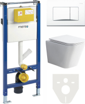 Mereo WC set - Rimless WC hranaté, modul pro sádrokarton, bílé hranaté tlačítko MM02SETRB