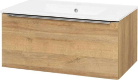 Mereo Mailo, koupelnová skříňka s keramickým umyvadlem 81 cm, dub Riviera, chrom madlo CN526