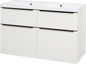 Mereo Mailo, koupelnová skříňka s umyvadlem z litého mramoru 121 cm, bílá, černé madlo CN513MB