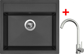 Granitový dřez Sinks SOLO 560 Pureblack + ARCO celonerezová G24026