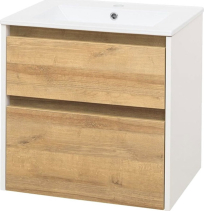 Mereo Opto, koupelnová skříňka s keramickým umyvadlem 61 cm, bílá/dub Riviera CN930