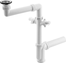 Bruckner Dřezový sifon šetřící místo, 2x odbočka, nerez výpust se zátkou, 6/4", DN40, bílá 155.124.0
