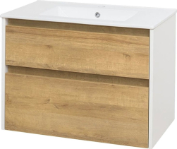 Mereo Opto, koupelnová skříňka s keramickým umyvadlem 81 cm, bílá/dub Riviera CN931