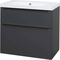 Mereo Mailo, koupelnová skříňka s umyvadlem z litého mramoru 81 cm, antracit, černé madlo CN531MB