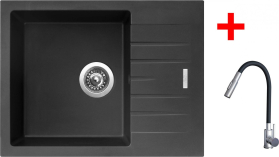 Granitový dřez Sinks PERFECTO 650 Pureblack + ELASTA S nerez/černá G24726