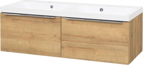 Mereo Mailo, koupelnová skříňka s umyvadlem z litého mramoru 121 cm, dub Riviera, chrom madlo CN528M