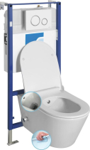 Závěsné WC AVVA CLEANWASH , integr. baterie a bidet. sprška s podomítkovou nádržkou a tlačítkem Schwab, bílá 100315-SET5