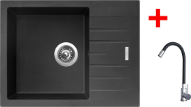 Granitový dřez Sinks PERFECTO 650 Pureblack + Elasta nerez/černá G21826