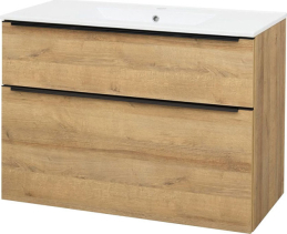 Mereo Mailo, koupelnová skříňka s keramickým umyvadlem 101 cm, dub Riviera, černé madlo CN522B