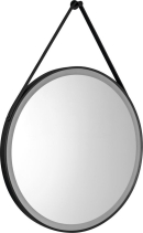 Aqualine STAGO kulaté zrcadlo s LED osvětlením ø 60cm, kožený pásek, dotykový senzor, stmívatelné, černá mat SG060