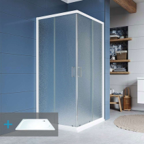 Mereo Kora sprchový set: obdélníkový kout 90x80 cm, bílý ALU, sklo Grape, vanička, sifon CK34121ZM
