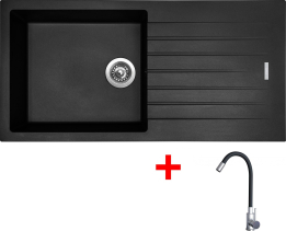 Granitový dřez Sinks PERFECTO 1000 Pureblack + Elasta nerez/černá G22326