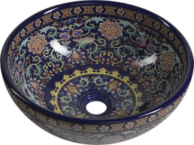 Sapho PRIORI keramické umyvadlo na desku, Ø 41 cm, fialová s ornamenty PI022