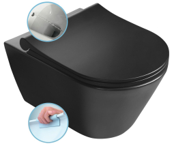 Sapho AVVA CLEANWASH závěsná WC mísa, s bidetovou sprškou, Rimless, 35, 5x53cm, černá mat 100312-110