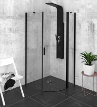 Polysan ZOOM BLACK čtvrtkruhová sprchová zástěna 900x900mm, čiré sklo, pravá ZL2615BR