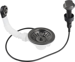 Bruckner Dřezová výpust 6/4", s přepadem a ovládáním, nerez/gun metal 155.122.6