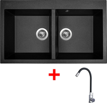 Granitový dřez Sinks AMANDA 860 DUO Metalblack + Elasta nerez/černá G23574