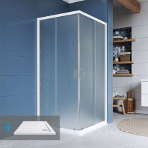 Mereo Kora sprchový set: čtvercový kout 90 cm, bíly ALU, sklo Grape, vanička, sifon CK34101ZN