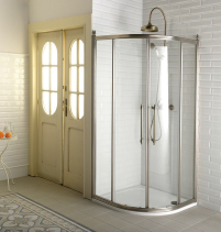 Gelco ANTIQUE čtvrtkruh. zástěna 1000x1000, posuv. dveře dvoukřídlé, ČIRÉ sklo, bronz GQ5210C