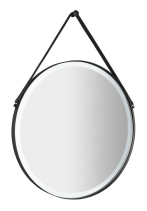 Sapho ORBITER kulaté zrcadlo s LED osvětlením ø 60cm, kožený pásek, černá mat ORL060