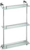 Sapho X-ROUND E skleněná polička trojitá s hrazdou 380x675x130mm, chrom XR608