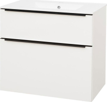 Mereo Mailo, koupelnová skříňka s keramickým umyvadlem 81 cm, bílá, černé madlo CN511B