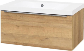 Mereo Mailo, koupelnová skříňka s umyvadlem z litého mramoru 81 cm, dub Riviera, chrom madlo CN526M