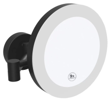Sapho X-ROUND BLACK kosmetické zrcátko závěsné LED, Ø 200mm, černá mat XR016B