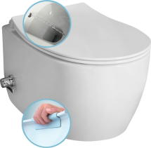 Isvea SENTIMENTI CLEANWASH závěsná WC mísa, integrovaný ventil a bidet. sprška, Rimless, 36x51cm, bílá 10ARS1010