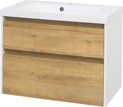 Mereo Opto, koupelnová skříňka s umyvadlem z litého mramoru 81cm, bílá/dub Riviera CN931M