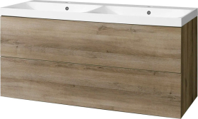 Mereo Aira, koupelnová skříňka s umyvadlem z litého mramoru 121 cm, dub Halifax CN743M
