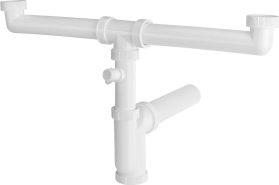 Bruckner Dřezový sifon s odbočkou 6/4", pro dvojdřez, pračková odbočka, DN50, bílá 155.133.0